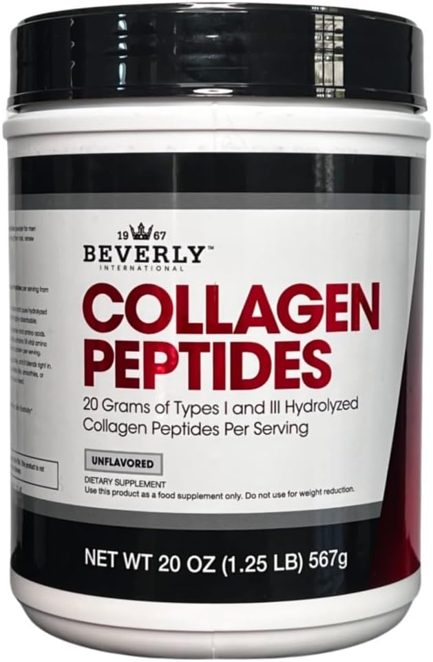 Beverly International Collagen Peptides Protein Powder. Youthful Appearance- Skin Hair Nails Bones and Joint Health. Easy to Use Highly Absorbable. 18 Grams of Protein Unflavored 20 oz.