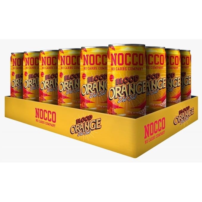 24 cans | NOCCO BCAA DRINK | Blood Orange Del Sol 330 ml | BCAA | 105 mg Caffeine | Energy Drink | Buxtrade