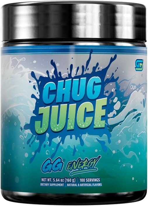 Gamer Supps GG Energy - Chug Juice by LazarBeam (100 Servings) - Keto Friendly Gaming Energy and Nootropic Blend Sugar Free + Organic Caffeine + Vitamins + Immune Support Powder Drink