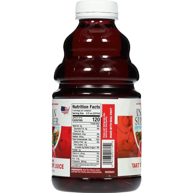 Indian Summer Premium Tart Cherry Juice Made with Montmerency Cherries 2 Simple Ingredients Handpicked Fruit since 1973 (32oz Pack of 6)