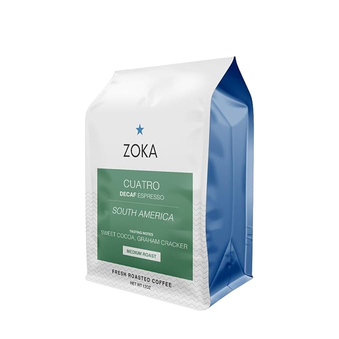 Decaf Espresso Cuatro - Roasted by Zoka Coffee - Freshly Ground Coffee - 12 Ounce Bag