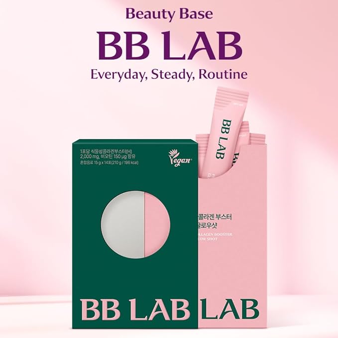 BB LAB Plant Collagen Booster Glow Shot 15g*14sticks Korea Collagen Extract with Biotin 2000mg Vegan Collagen for Woman Plant-Based Organic Hibiscus Flower Fast Absorption Shine Muscat Flavor
