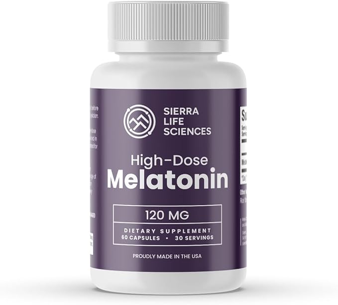 120 mg High Dosage Melatonin Supplement - Extra Strength High Potency Sleep Support Vegan Non-GMO Made in USA Easy-to-Swallow Capsules 60 Count (30 Servings)