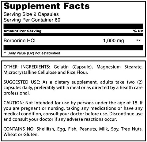 Amazing Formulas Berberine 1000mg Per Serving 120 Capsules Supplement | Non GMO | Gluten Free | Made in USA