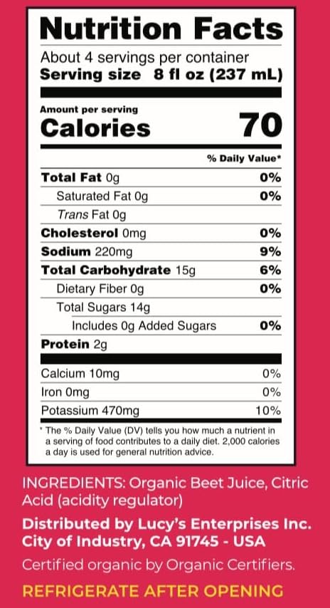 Lucy’s Family Owned - AMERICAN BEETS Organic 99% Pure Beet Juice 34 oz. Glass Bottle (Made From Fresh Pressed) (Pack of 2)