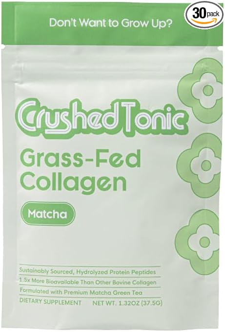 Crushed Tonic Marine Collagen Powder Korean Beauty Drink with Hydrolyzed Collagen Peptides for Skin Hair &amp Nails | Gluten-Free Halal &amp Kosher (Matcha 30 Servings (150 g) Pouch)