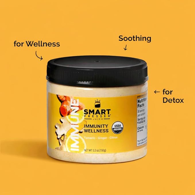 SMART Pressed Juice Organic Pressed Ginger &amp Turmeric Shot with Apple Cider Vinegar Echinacea and Lemon - Made in USA (30 Servings)