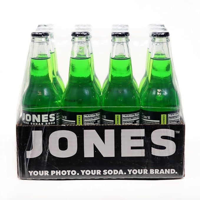 Jones Soda Co. Green Apple Soda Flavor | 100% Cane Sugar Soda | Craft Soda Pop | Soda Soft Drinks | 12 Oz Glass Bottle Soda | 24 Pack Soda