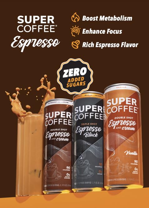 SUPER COFFEE Espresso Iced Keto Coffee (0g Added Sugar 90 Calories) [Espresso &amp Cream] 11 Fl Oz 12 Pack | Iced Smart Coffee - SoyFree GlutenFree