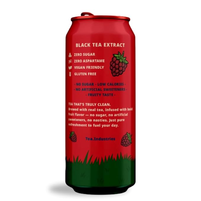 Tea Industries Black Tea with Raspberry Iced Tea – Sugar Free Low Calorie Refreshing Drink Natural Fruity Flavor 16oz Cans (12-Pack)