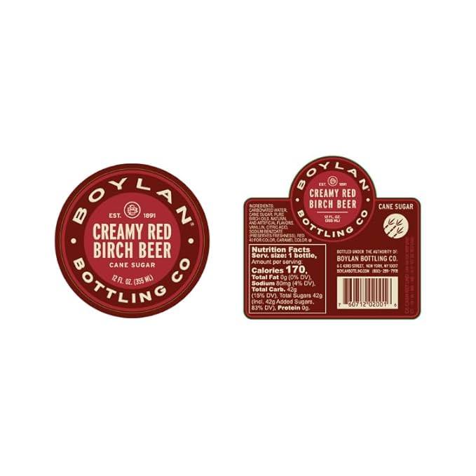 Boylan Bottling Craft Cane Sugar Soda - Creamy Red Birch Beer 12oz Glass Bottle (12 Pack Creamy Red Birch Beer)