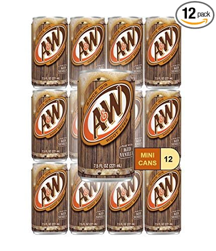 A&ampW Root Beer Mini Soda Cans 7.5 oz Soft Drinks Bulk Snacks Pack Small Refrigerator &amp Snack Pantry Drink 12 Count Beverage Bedroom &amp Kitchen Supplies