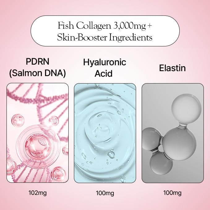 PDRN Collagen Liquid Type with Skin Booster (PDRN Hyaluronic Acid Elastin and Ceramide) for Healthy Skin - Cherry Flavor - 14 Stick