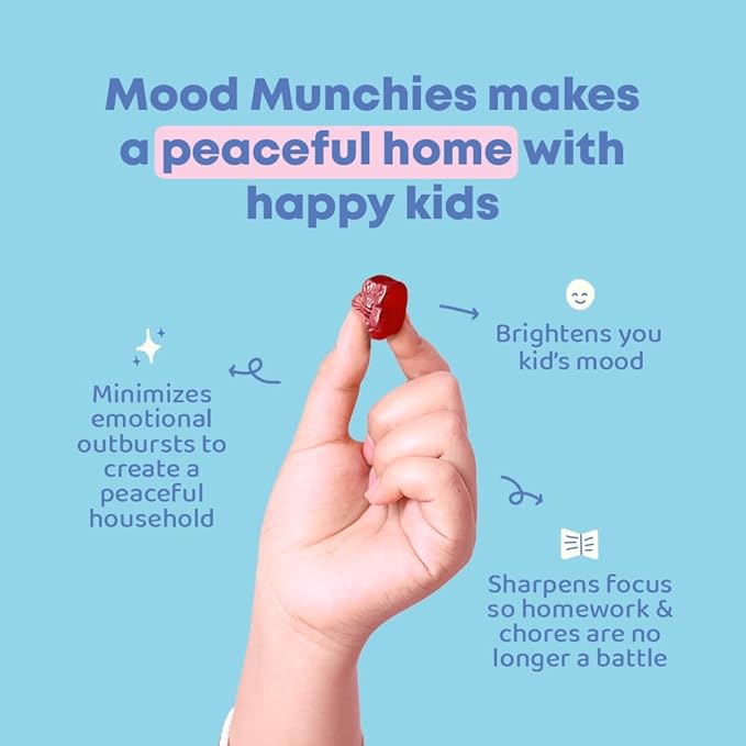JoySpring Mood Munchies Saffron Gummies for Kids 4+ | Saffron Extract Supplement with GABA Passion Flower &amp St Johns Wort | Sugar Free Vegan Brain Support &amp Kids Focus Gummies | Crafted in US