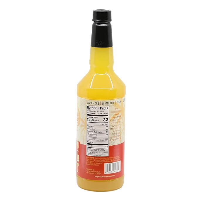 Top Hat Passion Fruit Margarita Drink Mix (Pasión Margarita) - Handcrafted with Passion Fruit Organic Agave Nectar &amp Organic Lime Juice - Low Calorie - 2 Pack of 32oz Bottles