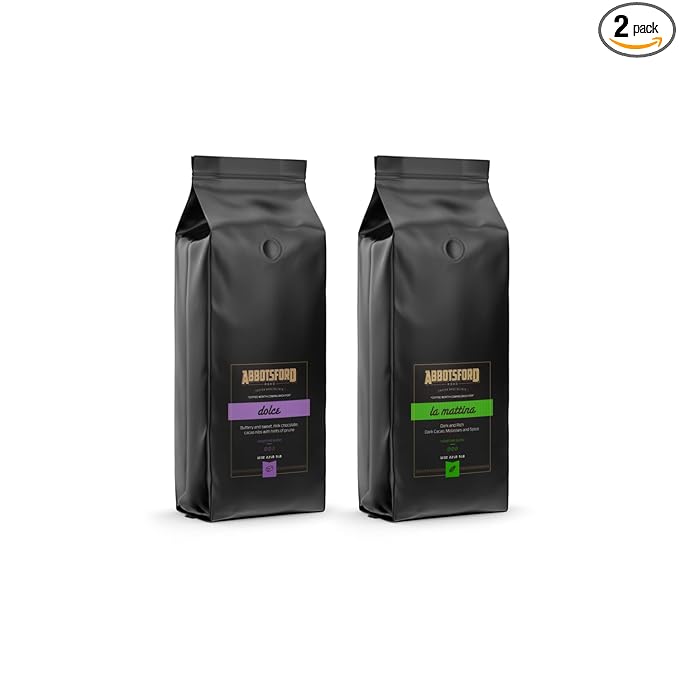 Abbotsford Road - Specialty Coffee Variety Pack Espresso Gourmet Roasted Coffee Beans Ideal for Cold Brew Drip Aeropress Pour Over or Percolator Includes Two 12oz Bags (Dolce | La Mattina Groun