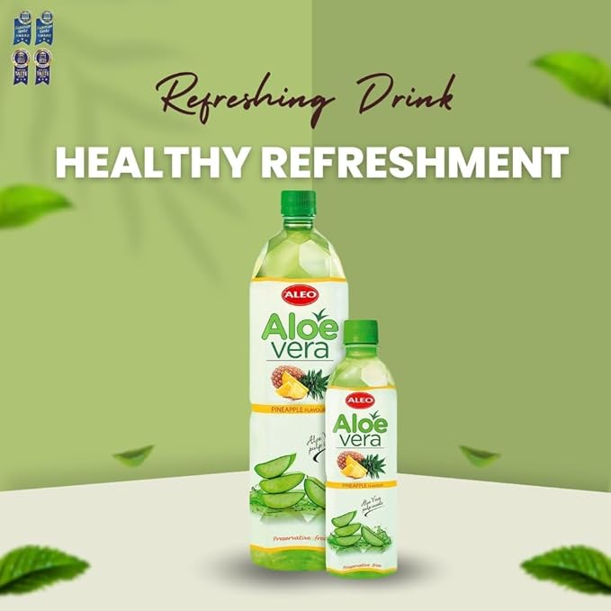 ALEO 0.5L Premium Pineapple Aloe Vera Drink - Natural No Preservatives No Artificial Colors Superior Taste Award 2025