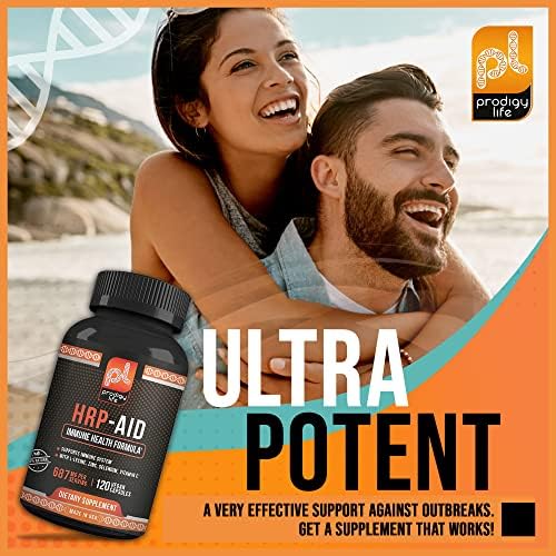 Premium Herpes Supplement - HRP-Aid - Aid for Herpes Cold Sores and Shingles - with L-Lysine - Immune Support Medicine Supplement for Adults (120 ct)