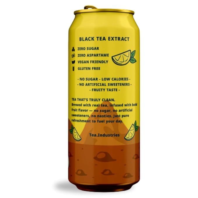 Tea Industries Black Tea with Lemon Iced Tea – Sugar Free Low Calorie Citrus Flavor Electrolyte Drink for Hydration 16oz Cans (12-Pack)