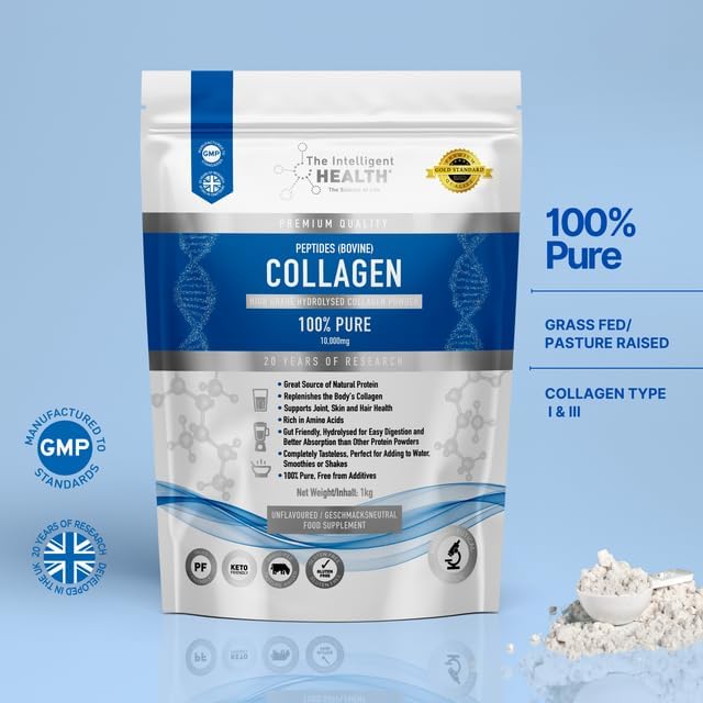 The Intelligent Health Hydrolyzed Collagen Peptides Powder Grass Fed High Protein Unflavored Gluten-Free Paleo &amp Keto Friendly 10g per Serving (1kg) Supports Skin Hair Nails Joints &amp