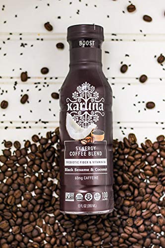 Karuna Whole Plant Synergy Organic Coffee Blend Energy Boost Pack Black Sesame and Coconut Flavor 60mg Caffeine Non-GMO Gluten-Free 12 Fl Oz (6-Pack)