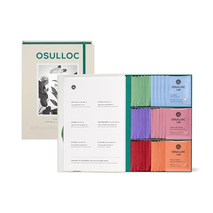 OSULLOC TEA VARIATION O (36 Count 6 Types x 6 ea) Elegant &amp Sophisticated designed Gift Set 6 Premium Organic Pure &amp Blended Tea from Jeju Island