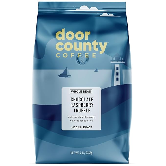 Door County Coffee Chocolate Raspberry Truffle Flavored Coffee Whole Bean - 5lb Bag - Medium Roast - 100% Specialty Arabica - Gourme - Dark Chocolate Covered Raspberry Flavored