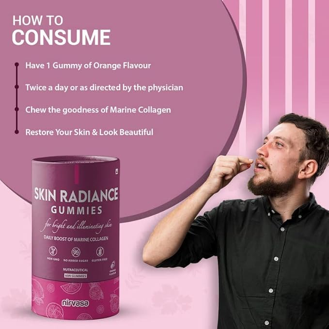 Miri with Marine Collagen Hyaluronic Acid &amp Vitamin C | Skin Collagen Booster for Radiant &amp Glowing Skin | Sugar-Free for Men &amp Women - 60 Gummies Set of 1