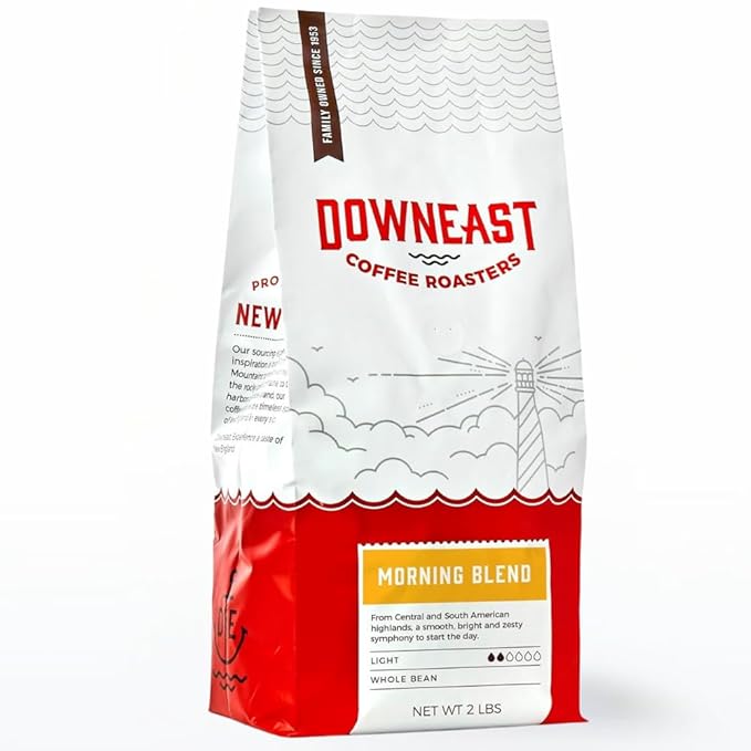 Downeast Coffee Roasters Whole Bean Coffee - Morning Breakfast Blend Light Roast 100% Arabica Coffee - Smooth Bright and Balanced - Select Central and South American Highlands (2lb Bag)