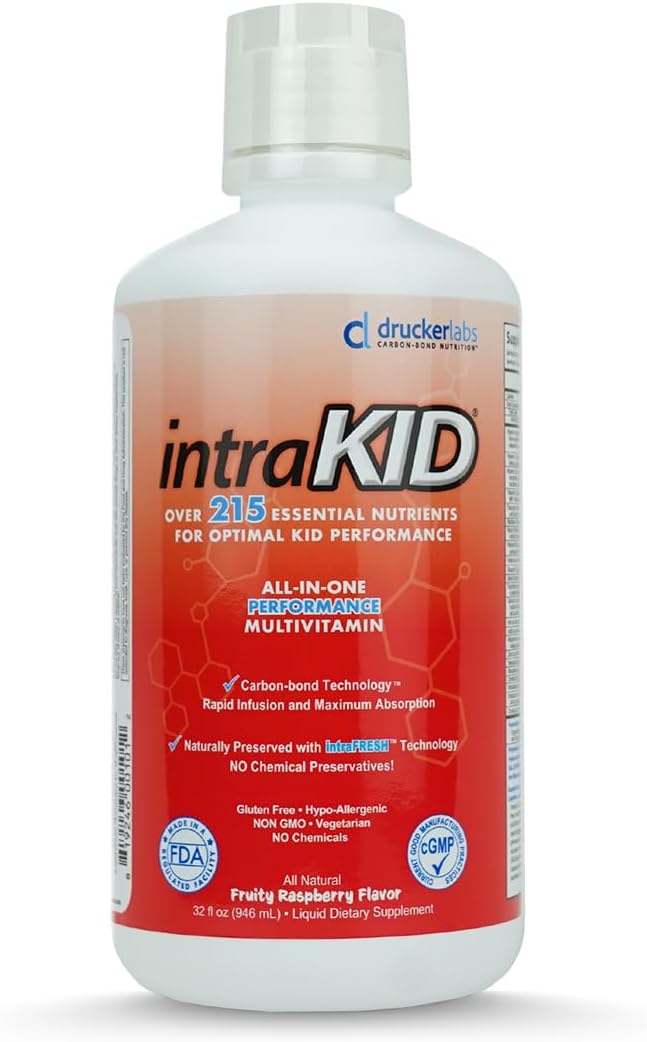 Drucker Labs Organic Liquid Multivitamin for Kids Immune Support Non GMO Dairy Free Gluten Free Magnesium Vitamin ACE Zinc (32 oz. Fruity Raspberry)