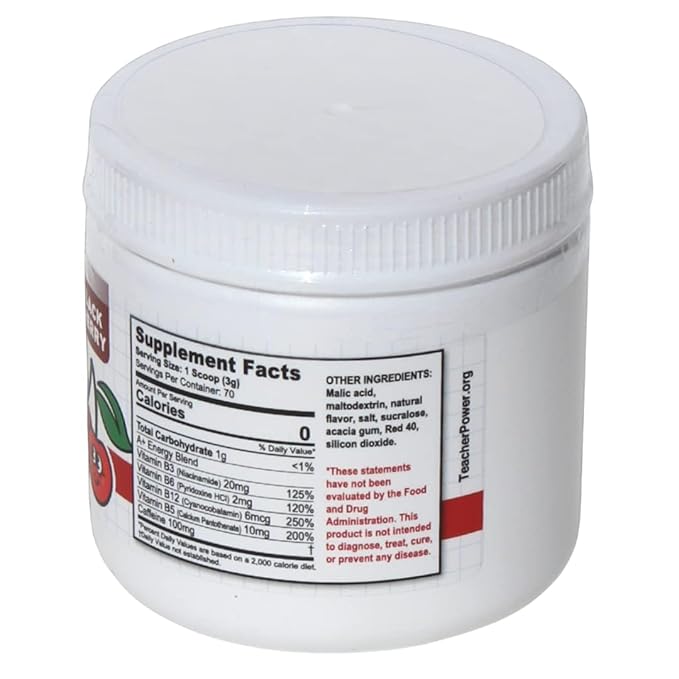 Teacher Power (The Original) Sugar Free Energy Drink 70/servings per Jar 100mg Caffeine with B Vitamins (Black Cherry)