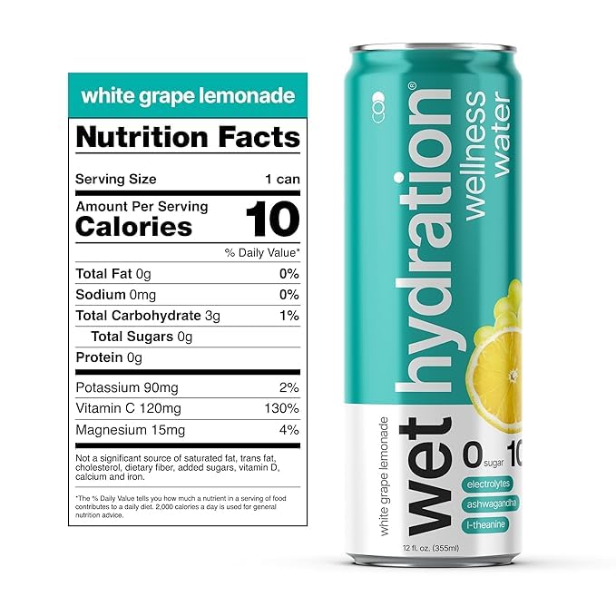 Wet Hydration Zero Calorie Functional Wellness Water - 4 Flavors Variety Pack (12 Ounce Cans Pack of 12) - Flavored Water Hydration Drink No Sugar No Artificial Ingredients Zero Calories (Packa