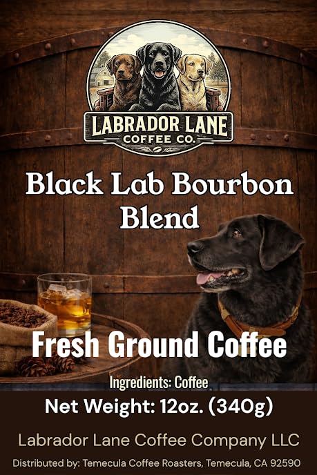 Black Lab Bourbon Blend (Whiskey Flavored Coffee) - Hand Crafted Premium Coffee - 12oz