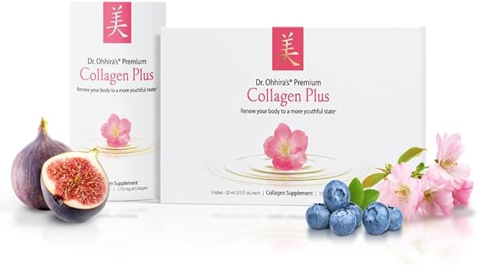 Dr. Ohhira's Premium Collagen Plus. A Liquid Easily mixable Collagen Supplement with 7750 mg of Marine Collagen Peptides Plus Cherry Blossom Extract and a Plant-Based Probiotic Concentrate 5 Pack