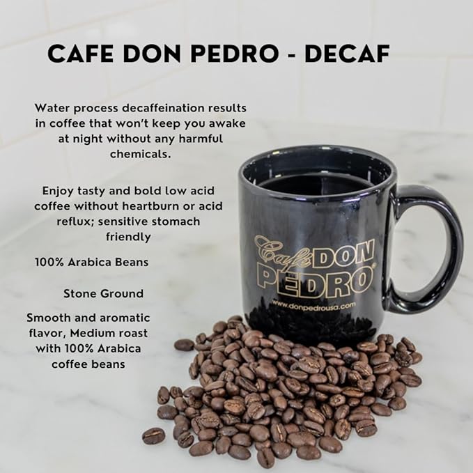 Cafe Don Pedro Decaf Premium Low Acid Coffee Pods For Keurig K-cup - Enjoy Tasty Coffee For Sensitive Stomach - 72 Low Acid K cups 100% Arabica Stone Ground