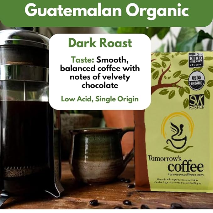 Tomorrow's Coffee Organic Fair Trade Shade Grown Whole Bean bird friendly coffee | Dark French Roast with chocolate flavor | Sustains Amazon Rainforest | 1 lb. omnidegradable bags (Ground)