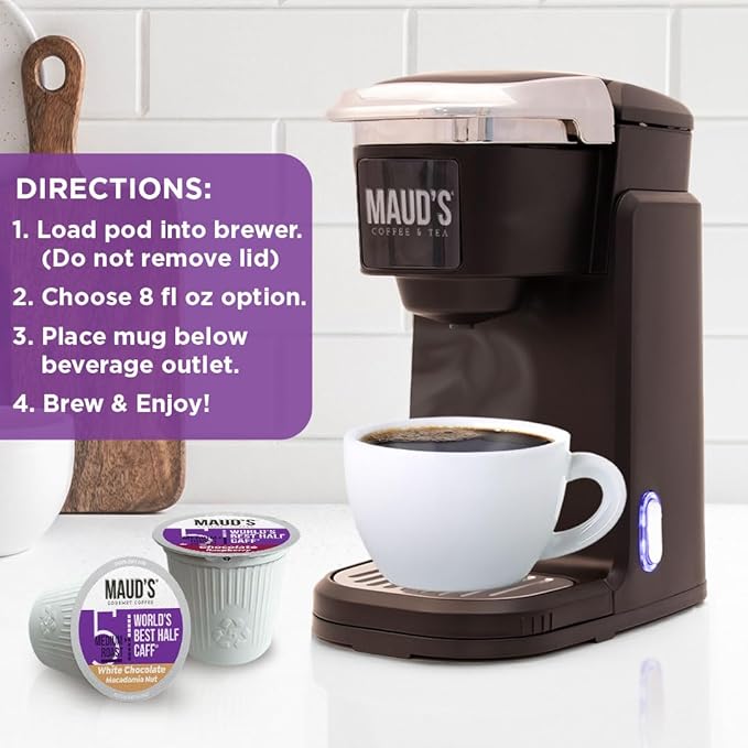Maud's Half Caff Coffee Pods Variety Pack 48 ct 6 Assorted Flavors Medium Roast Coffee in Single Serve Pods – 100% Arabica Coffee Compatible with Keurig K Cups Maker