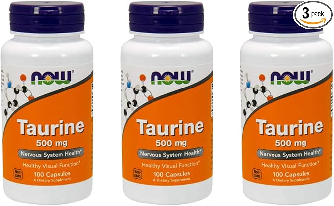 NOW Taurine 500mg 100 Capsules (Pack of 3)