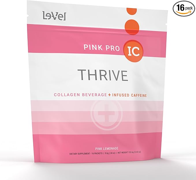 Thrive Premium Collagen Powder Drink - Pink Lemonade - Type I and III Collagen Hyaluronic Acid Biotin Vitamin C (16 Stick Packets Pink Lemonade Infused Caffeine)
