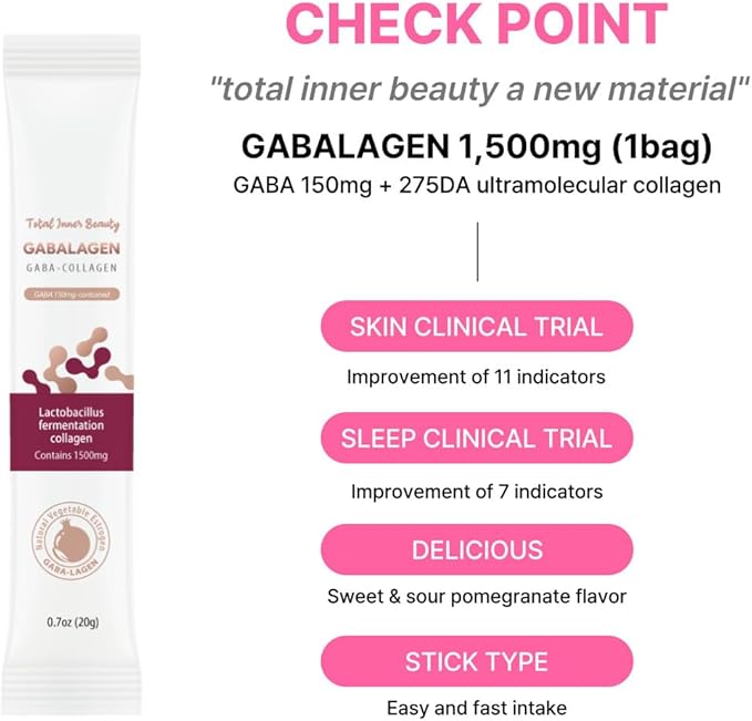 GABALAGEN Premium Collagen Supplement 1500mg Lactobacillus Fermented Sleep Support &amp Skin Health Pomegranate Flavor 30 Jelly Sticks