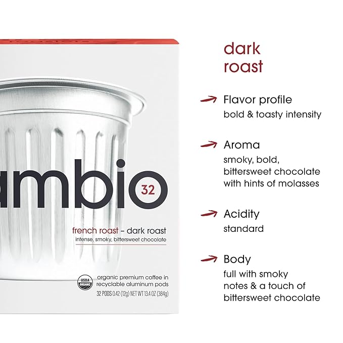 Cambio Roasters French Dark Roast Organic Coffee Pods - The Only Organic Recyclable Aluminum Coffee Pods Small Batch Roasted Keurig® Compatible Toasty Flavor Lower Acid Lasting Freshness 60 Coun