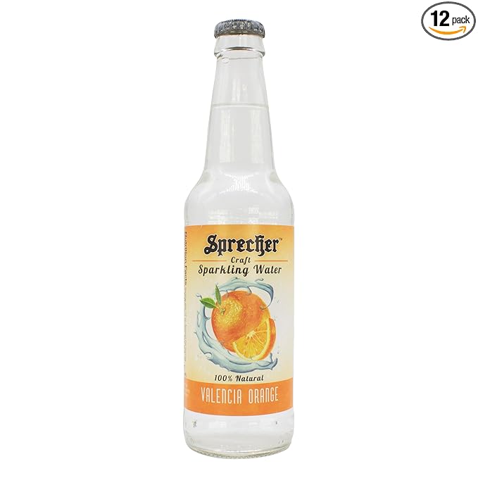 Sprecher Valencia Orange Sparkling Water – 12 Pack Glass Bottles 100% Natural Flavor Zero Sugar Zero Calories Crisp Refreshing Craft Sparkling Water