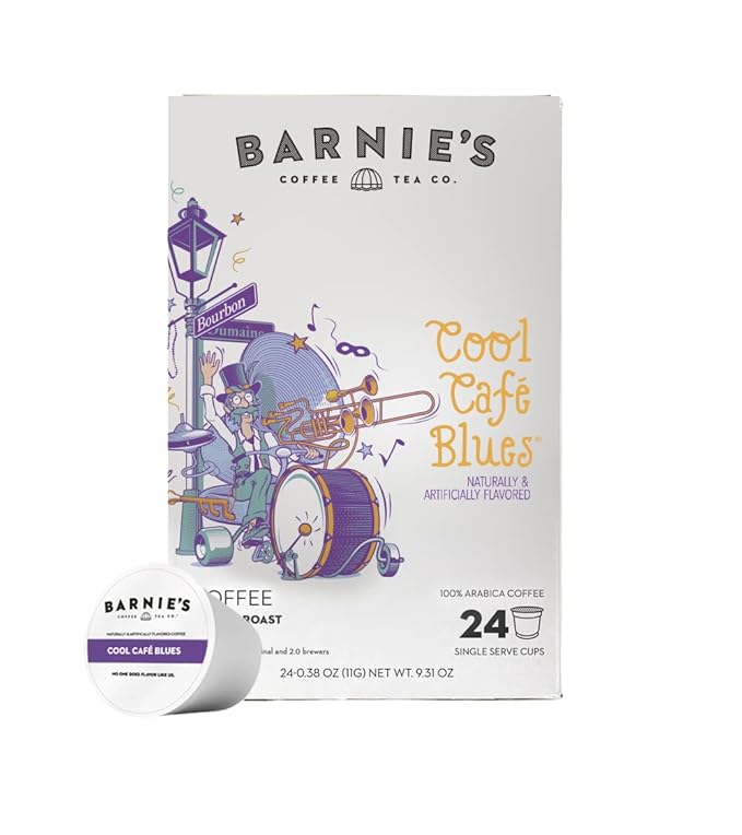Barnie's Coffee Cool Café Blues Single Serve Coffee Pods with Caramel Maple Pecan and Cinnamon Rum Flavors Medium Roast Arabica Coffee Beans Compatible with Keurig Brewers 48 Count