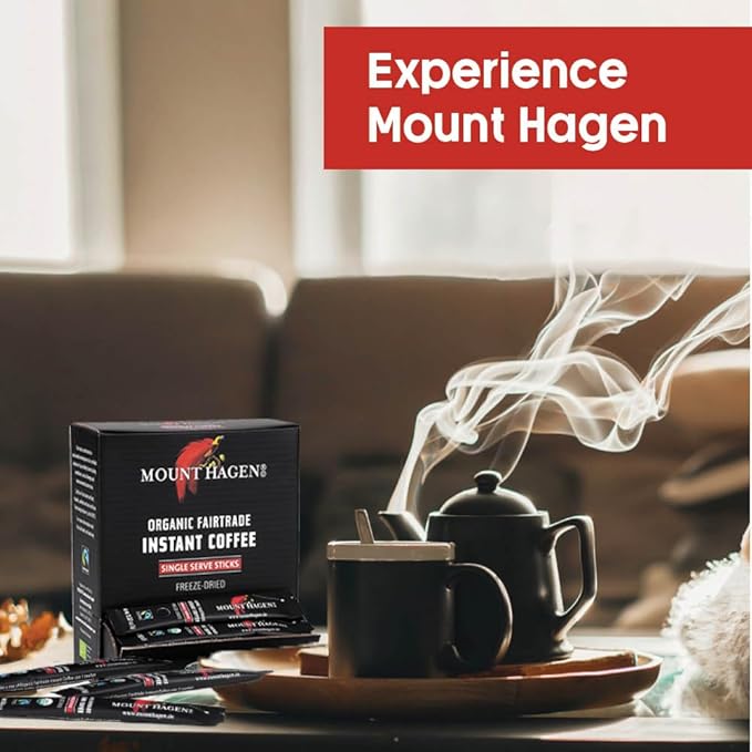 Mount Hagen Dispenser Box – 50 Count Organic Instant Coffee Packets Single Serve Medium Roast Eco-friendly Fair-Trade Freeze-dried Arabica Beans [50 sticks/3.53oz/100g]