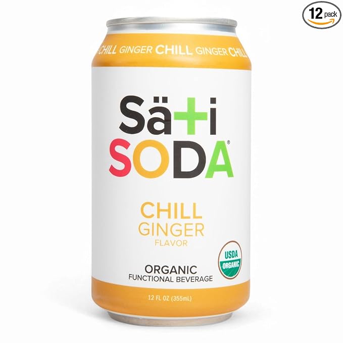 Sati Soda Ginger – Functional Ginger Soda with Chamomile – Low Sugar (9g) Organic Sparkling Drink for Calm &amp Digestion – Healthy Soda Alternative – 12 Pack
