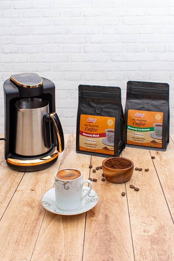 Sadaf Air Roasted Coffee with Cardamom – Ground Heavenly Cardamom Coffee - Ultra Fine Grind 100% Arabica Beans – Smooth Aromatic &amp Spiced Flavor – 12 oz Resealable Bag