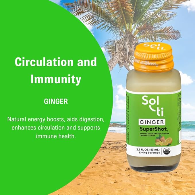 Sol-ti Organic Ginger SuperShot Drink Aids Digestion Circulation and Cleansing SuperFood Cold-Pressed Apple and Lemon Juice Blend 12 Pack (2.1 Fl oz)