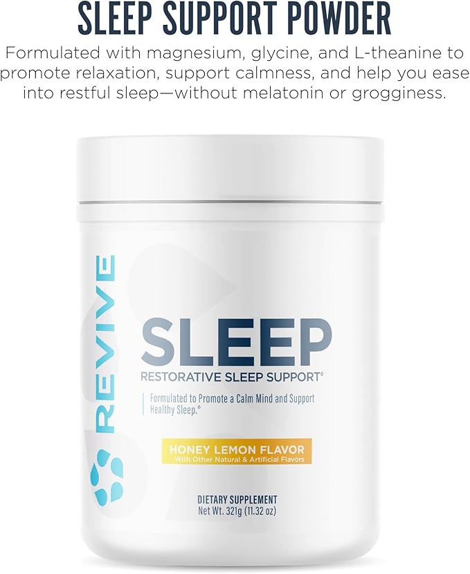 Revive MD Melatonin-Free Sleep Support Supplement for Adults Honey Lemon - Natural Sleep Aid Supplements with Magnesium (Glycinate) Inositol &amp L-Theanine for Deep Relaxation (30 Servings)