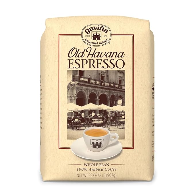 Gaviña Old Havana Espresso Whole Bean Coffee Medium-Dark Roast Nutty and Sweet 32 oz Bag