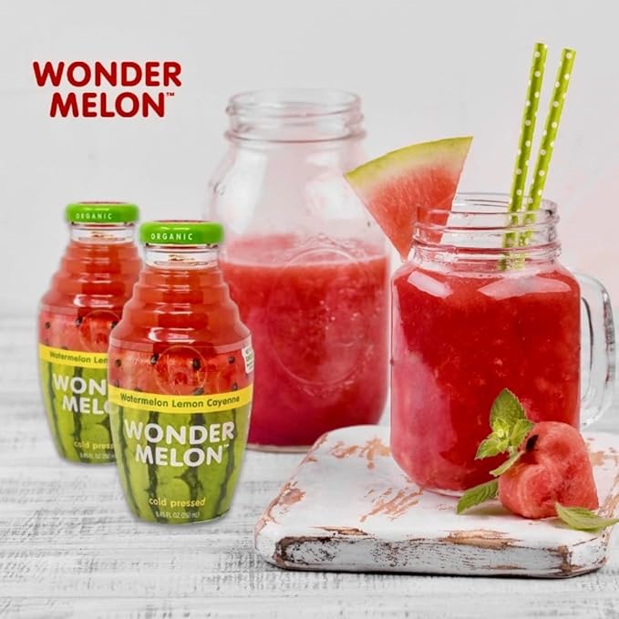 Wonder Melon Organic Watermelon Juice with Lemon &amp Cayenne 8.45oz (6 Pack) 100% Juice Cold Pressed
